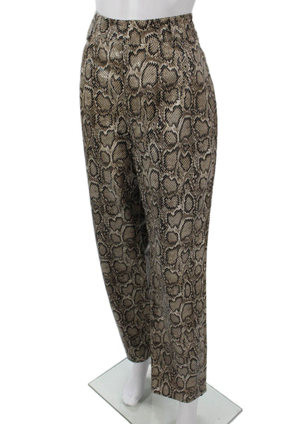 Ronny Kobo Womens Snake Print Dress Pants Beige PU Spandex Size M