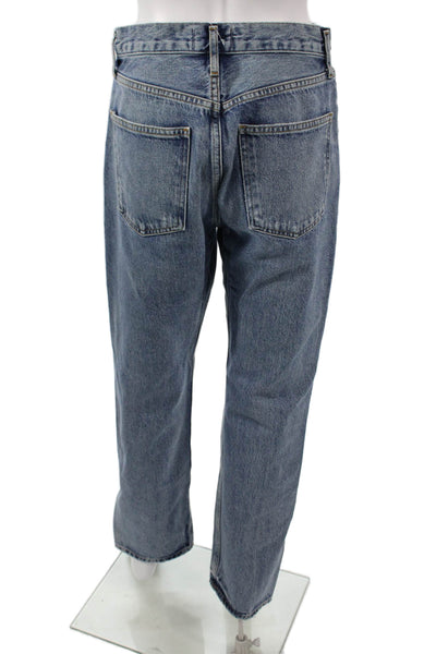 Agolde Unisex Cropped Straight Jeans High Rise Blue Cotton Button Size 28