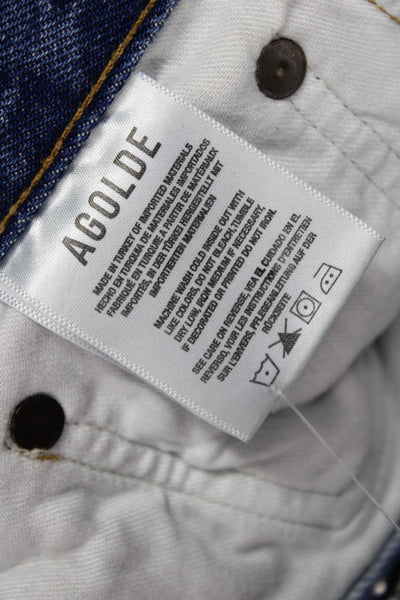 Agolde Unisex Cropped Straight Jeans High Rise Blue Cotton Button Size 28