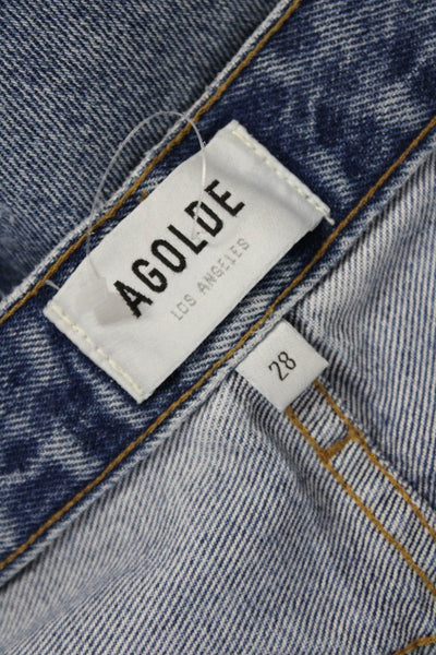 Agolde Unisex Cropped Straight Jeans High Rise Blue Cotton Button Size 28