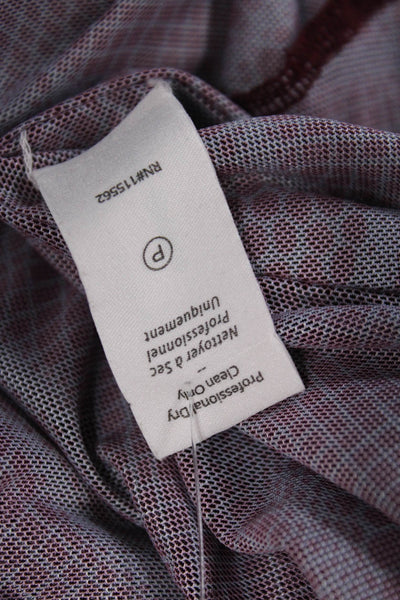 Cinq A Sept Women Purple Geometric Mock Neck Button Long Sleeve Blouse Size M