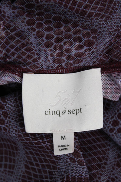 Cinq A Sept Women Purple Geometric Mock Neck Button Long Sleeve Blouse Size M