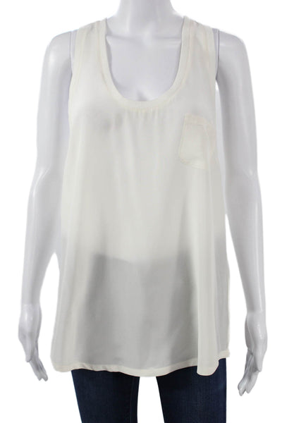 Joie Women Silk Sleeveless Round Neck Basic Tank White Size M