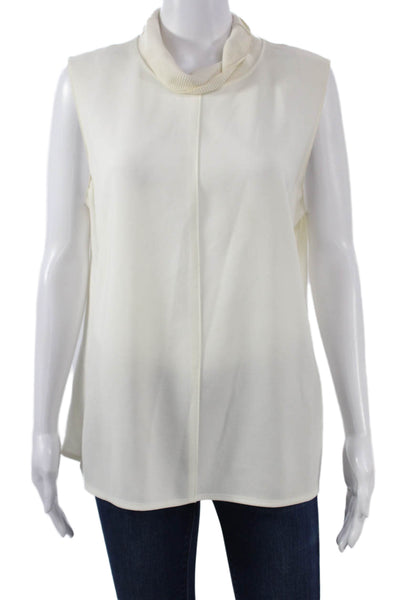Elie Tahari Women Mock Neck Sleeveless Basic Tank White Size L