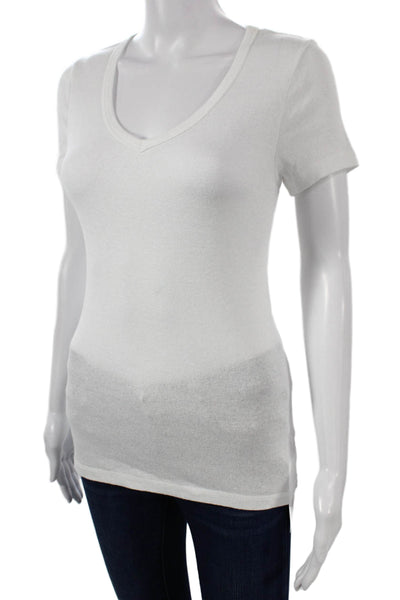 Michael Stars Women Basic V-Neck White Short Sleeve T-Shirt Size XS