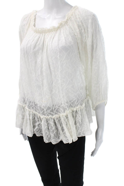 Rebecca Taylor Womens Tunic White Round Neck 3/4 Sleeve Geometric Boho Size 4