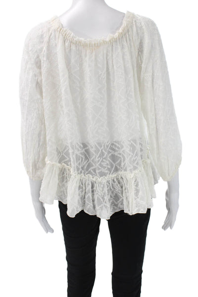 Rebecca Taylor Womens Tunic White Round Neck 3/4 Sleeve Geometric Boho Size 4