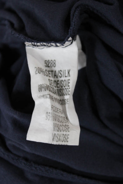Tempo Paris Women Tunic Blouse Dark Blue Floral Short Sleeve Viscose Size M