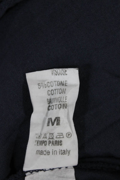 Tempo Paris Women Tunic Blouse Dark Blue Floral Short Sleeve Viscose Size M