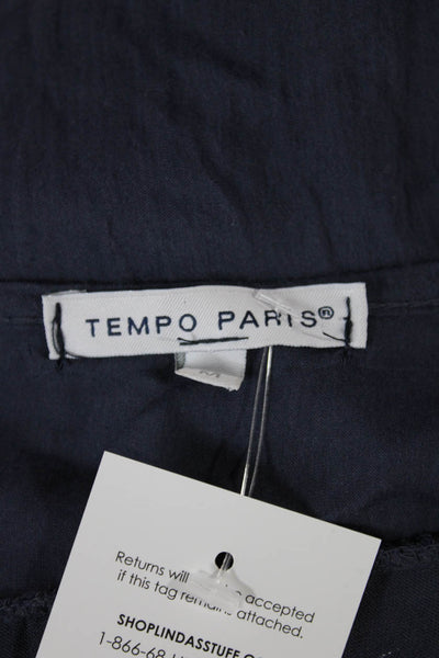 Tempo Paris Women Tunic Blouse Dark Blue Floral Short Sleeve Viscose Size M