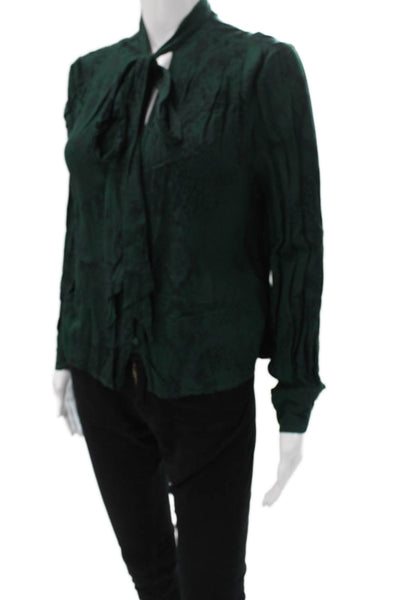 7 For All Mankind Women Green Animal Print High Neck Button-Up Blouse Size S