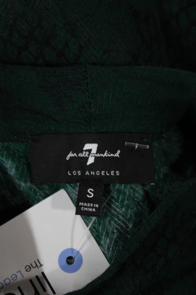 7 For All Mankind Women Green Animal Print High Neck Button-Up Blouse Size S