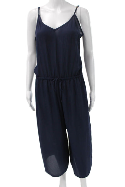 Show Me Your Mumu Womens Dark Blue V Neck Sleeveless Jumpsuit Polyester Size L