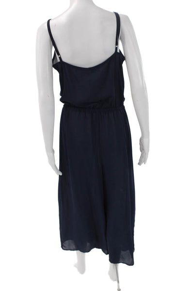 Show Me Your Mumu Womens Dark Blue V Neck Sleeveless Jumpsuit Polyester Size L