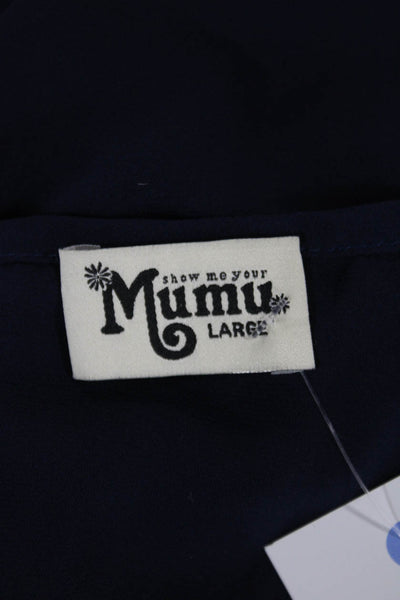 Show Me Your Mumu Womens Dark Blue V Neck Sleeveless Jumpsuit Polyester Size L