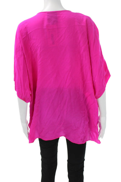 Aum-Couture Women Pink Silk Tunic Short Sleeve Beach Drawstring Size S
