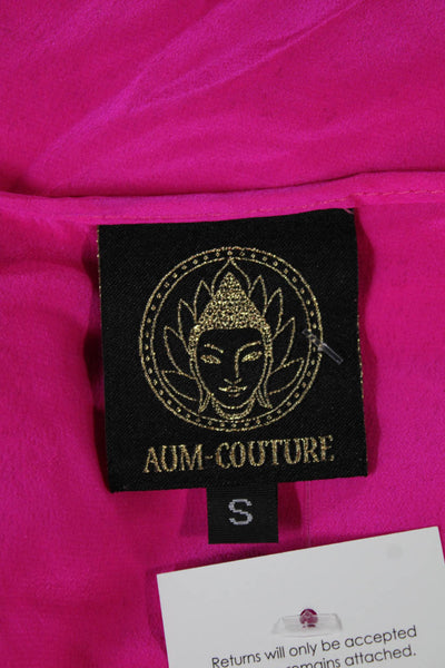 Aum-Couture Women Pink Silk Tunic Short Sleeve Beach Drawstring Size S