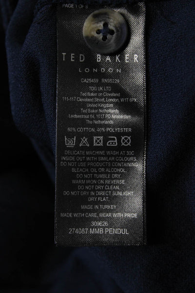 Ted Baker London Mens Dark Blue Button Coat Point Collar Cotton Poly Size 30