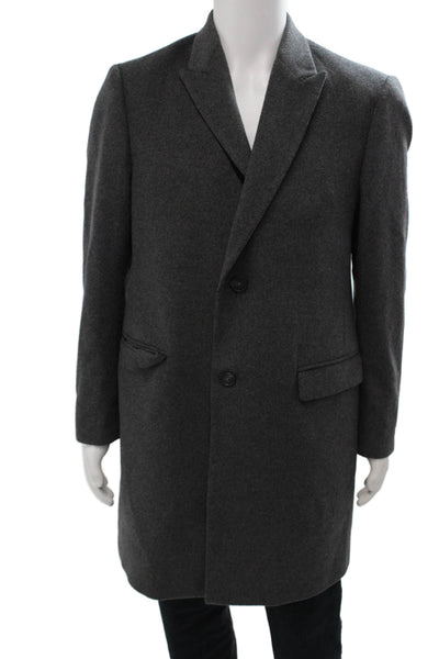 Saks Fifth Avenue Men's Dark Gray Wool Blend Collared Overcoat Button Size 40