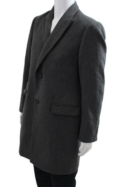 Saks Fifth Avenue Men's Dark Gray Wool Blend Collared Overcoat Button Size 40