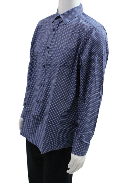 Johnston & Murphy Mens Point Collar Navy Geometric Cotton Dress Shirt Size M