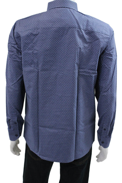 Johnston & Murphy Mens Point Collar Navy Geometric Cotton Dress Shirt Size M