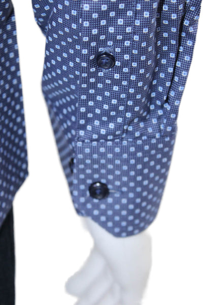 Johnston & Murphy Mens Point Collar Navy Geometric Cotton Dress Shirt Size M