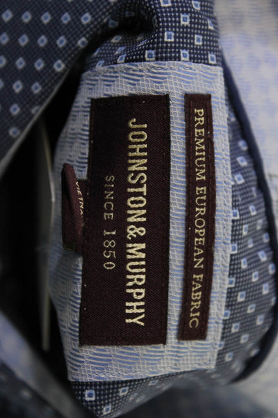 Johnston & Murphy Mens Point Collar Navy Geometric Cotton Dress Shirt Size M