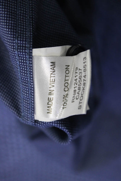 Johnston & Murphy Mens Point Collar Navy Geometric Cotton Dress Shirt Size M