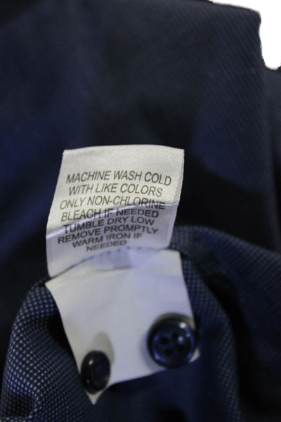 Johnston & Murphy Mens Point Collar Navy Geometric Cotton Dress Shirt Size M