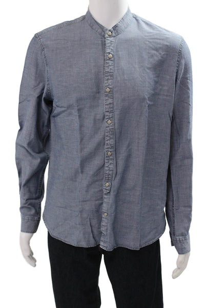 John Varvatos Star USA Mens Crew Neck Long Sleeve Button Down Shirt Blue Size M