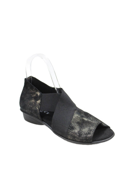 Sesto Meucci Womens Back Zip Metallic Suede Peep Toe Sandals Black Size 6