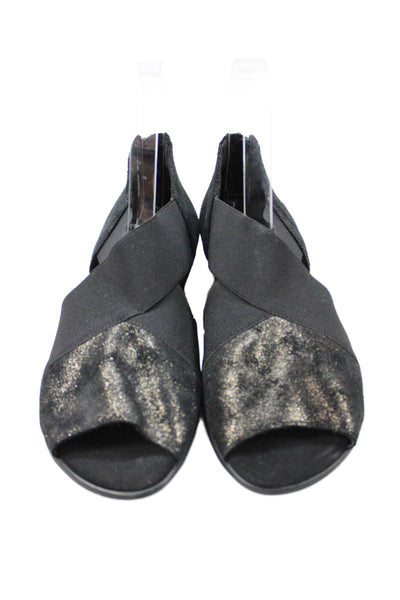 Sesto Meucci Womens Back Zip Metallic Suede Peep Toe Sandals Black Size 6
