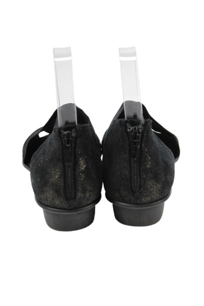 Sesto Meucci Womens Back Zip Metallic Suede Peep Toe Sandals Black Size 6