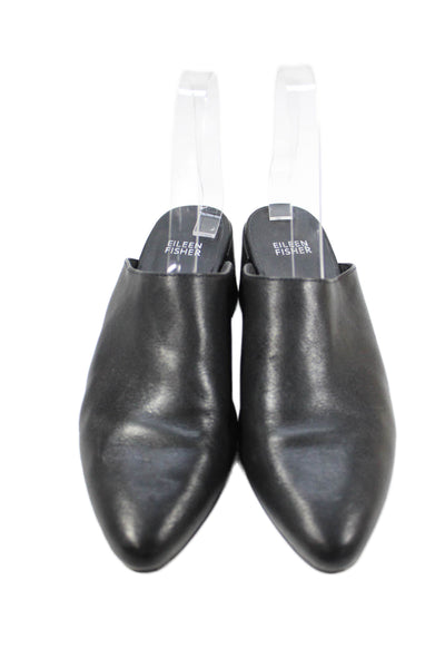 Eileen Fisher Womens Slip On Block Heel Pointed Toe Mules Black Leather Size 8