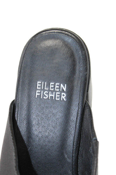 Eileen Fisher Womens Slip On Block Heel Pointed Toe Mules Black Leather Size 8