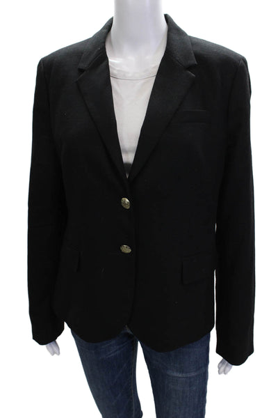 J Crew Womens Black Wool Blend Collared Blazer Button Long Sleeve Size 14