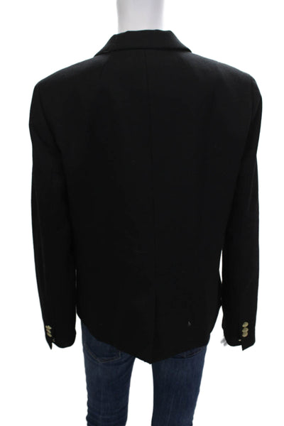 J Crew Womens Black Wool Blend Collared Blazer Button Long Sleeve Size 14