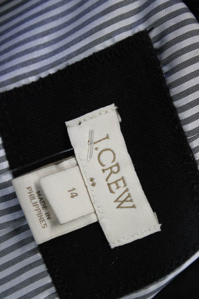 J Crew Womens Black Wool Blend Collared Blazer Button Long Sleeve Size 14