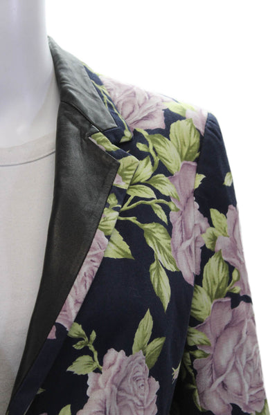 Rag & Bone Womens Dark Blue Floral Collared Cotton Blend Blazer Size S