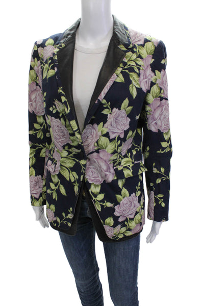 Rag & Bone Womens Dark Blue Floral Collared Cotton Blend Blazer Size S