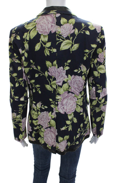 Rag & Bone Womens Dark Blue Floral Collared Cotton Blend Blazer Size S