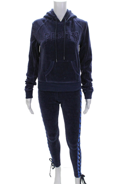 Puma By Rihanna Womens Pullover Hoodie Dark Blue Polyester Blend Size XS