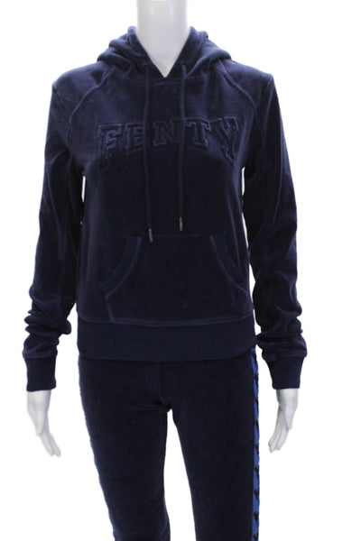 Puma By Rihanna Womens Pullover Hoodie Dark Blue Polyester Blend Size XS