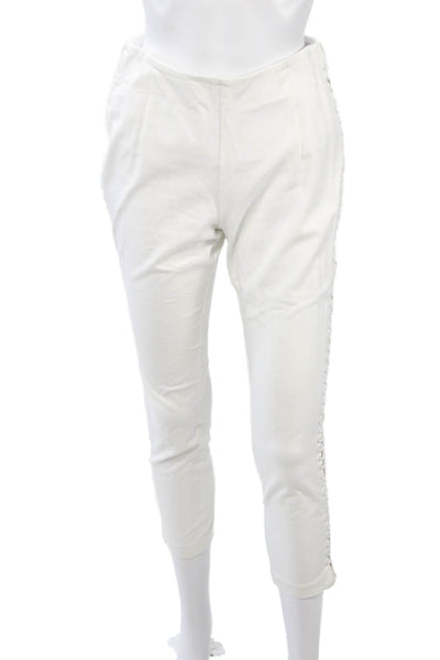 Lysse Women Ankle Cropped Leggings White Lace Up Cotton Blend Size S