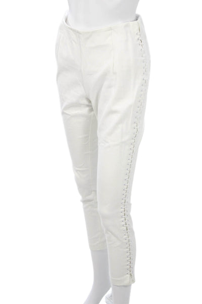 Lysse Women Ankle Cropped Leggings White Lace Up Cotton Blend Size S