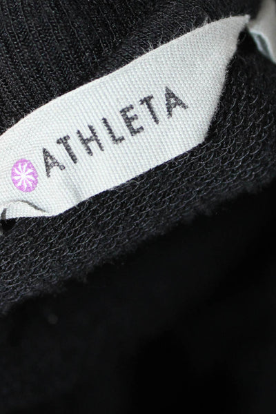 Athleta Women Pullover Sweatshirt Black Zip Crew Neck Long Sleeve Size S