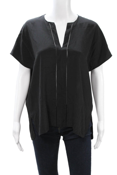 Vince Womens Black V-Neck Short Sleeve Basic Cotton Blouse Size S