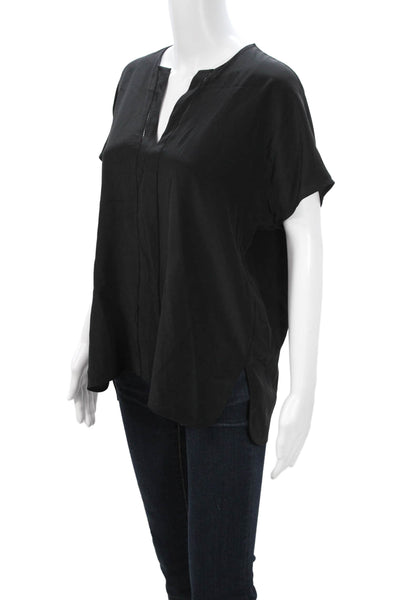 Vince Womens Black V-Neck Short Sleeve Basic Cotton Blouse Size S