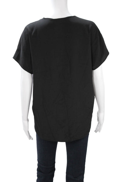 Vince Womens Black V-Neck Short Sleeve Basic Cotton Blouse Size S
